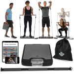 EVO Gym - Portable Home Gym Strength Training Equipment, At Home Gym | All in One Gym - 6 Resistance Bands, Base Holds Gym Bar & Handles for Travel | Portable Gym & Home Exercise Equipment | 120LBS