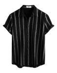 VATPAVE Mens Summer Striped Shirts Button Down Short Sleeve Vintage Beach Hawaiian Shirts with Pocket Large Black Fashion