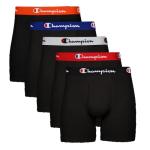 Champion Men’s Boxer Briefs, Cotton Stretch Underwear with Mesh Pouch, Moisture-Wicking, No Ride-Up Fit, Logo Waistband, Multi-Pack, Black-5 Pack, Large