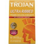 TROJAN Ultra Ribbed Spermicidal Condoms, 12 Pack