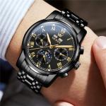 OLEVS Black Watches for Men Luxury Automatic Mens Watches Dress Chronograph Self Winding Casual Men’s Black Watch Man Watch Stainless Steel Relojes para Hombres
