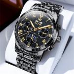 OLEVS Black Watches for Men Luxury Automatic Mens Watches Dress Chronograph Self Winding Casual Men’s Black Watch Man Watch Stainless Steel Relojes para Hombres