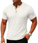 Sailwind Mens Muscle Henley Shirts Lightweight Workout T-Shirt Gym Tee Athletic Short Sleeve with Button White