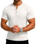 Sailwind Mens Muscle Henley Shirts Lightweight Workout T-Shirt Gym Tee Athletic Short Sleeve with Button White