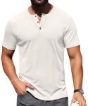 Sailwind Mens Muscle Henley Shirts Lightweight Workout T-Shirt Gym Tee Athletic Short Sleeve with Button White