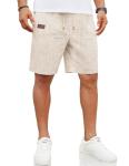 COOFANDY Mens Casual Linen Shorts Elastic Waist Drawstring Loose Fit Summer Beach Vacation Shorts with Pockets, Khaki, Large