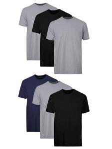 Hanes Mens Cotton, Moisture-wicking Crew Tee Undershirts, Multi-packs, Black/Grey/Blue Assorted - 6 Pack, XX-Large US