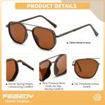 FEISEDY Polarized Aviator Sunglasses for Men Square Retro Metal Frame UV 400 Protection TAC Lens B0329