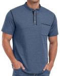 Sailwind Mens Henley Shirts Short Sleeve Summer Casual Classic Cotton T Shirts Pocket Button Shirt Blue