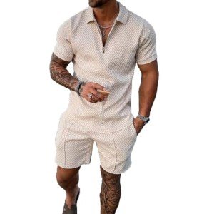 Men's Beige Short Set: Polo Shirt & Shorts