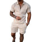 Men's Beige Short Set: Polo Shirt & Shorts