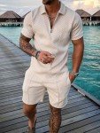 Men's Beige Short Set: Polo Shirt & Shorts