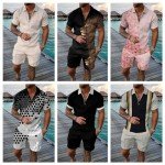 Men's Beige Short Set: Polo Shirt & Shorts