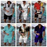 Men's Beige Short Set: Polo Shirt & Shorts