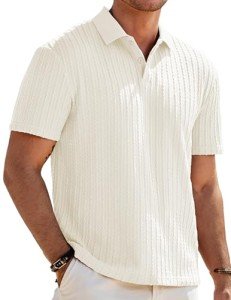 JMIERR Men's Classic Loose Fit Polo Shirt, Beige