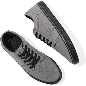 Men's White Casual Lace-Up Sneakers - Dark Grey