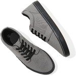 Men's White Casual Lace-Up Sneakers - Dark Grey
