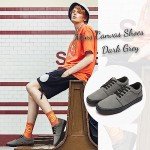 Men's White Casual Lace-Up Sneakers - Dark Grey