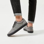 Men's White Casual Lace-Up Sneakers - Dark Grey