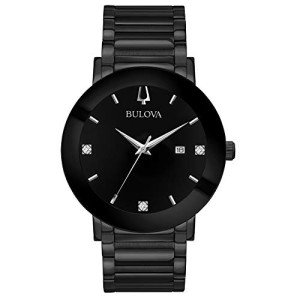 Bulova Men's Black Stainless Steel Diamond Dial Watch