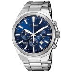 Citizen Quartz Men's Silver Watch with Blue Dial