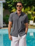 COOFANDY Men's Gray Short Sleeve Beach Shirt