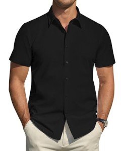 J.VER Men's Black Short Sleeve Dress Shirt