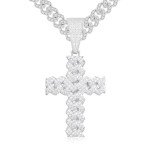 Men's Silver Moissanite Cross Necklace & Cuban Link