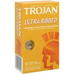 TROJAN Ultra Ribbed Premium Lubricated Condoms - 12 Pack