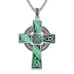 Men's Sterling Silver Celtic Cross Necklace with Malachite