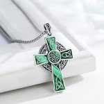 Men's Sterling Silver Celtic Cross Necklace with Malachite