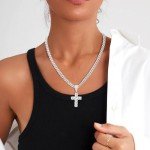 Men's Silver Moissanite Cross Necklace & Cuban Link