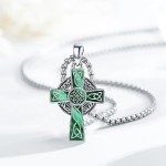 Men's Sterling Silver Celtic Cross Necklace with Malachite