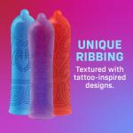 ONE Tattoo Touch Ribbed Latex Condoms - 36 Pack
