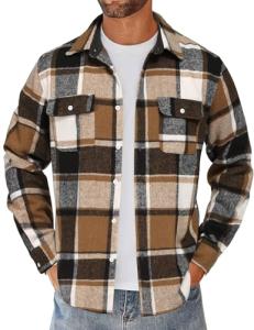 COOFANDY Men's Plaid Overshirt Jacket in Khaki