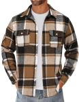 COOFANDY Men's Plaid Overshirt Jacket in Khaki