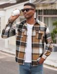 COOFANDY Men's Plaid Overshirt Jacket in Khaki