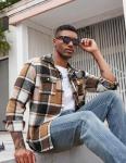COOFANDY Men's Plaid Overshirt Jacket in Khaki
