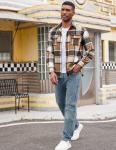 COOFANDY Men's Plaid Overshirt Jacket in Khaki