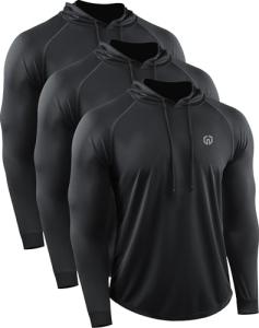 Neleus Men's Long Sleeve Athletic Hooded Shirts 3-Pack