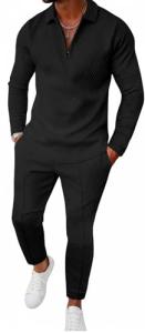 Men's Casual 2-Piece Track Suit Set - Black