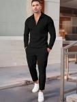 Men's Casual 2-Piece Track Suit Set - Black