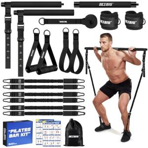Pilates Bar Kit with Heavy Resistance Bands 210lbs