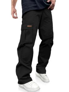Men's Black Cargo Pants with Drawstring and Pockets