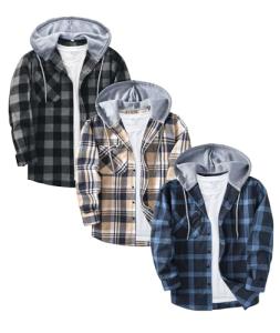 ZITY Men’s Flannel Hoodie Shirt 3 Pack