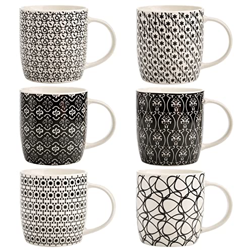 Geometric Textured Ceramic Coffee Cups Set of 6