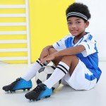 Brooman Kids Black Blue Soccer Cleats for Outdoors
