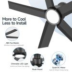 52" Smart Ceiling Fan with Lights, Alexa Compatible
