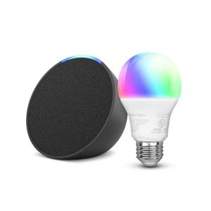 Echo Pop Smart Speaker with Color Bulb Bundle