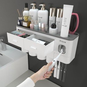Bathroom Toothbrush Holder with Dispenser and Organizer